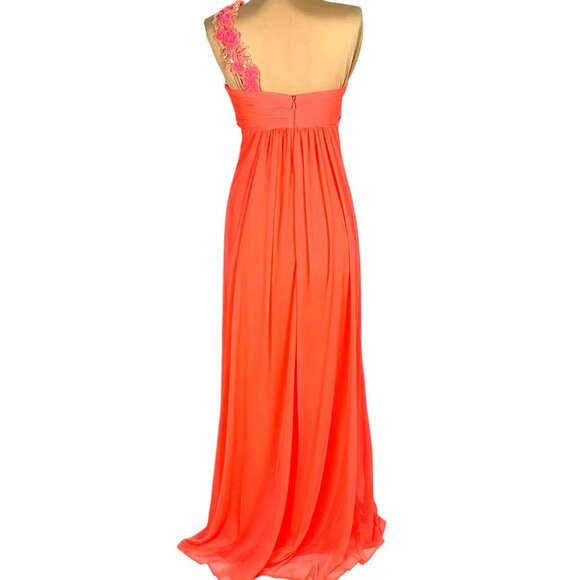 Xscape Asymmetrical Orange and Pink Embellished Gown - Picture 7 of 12